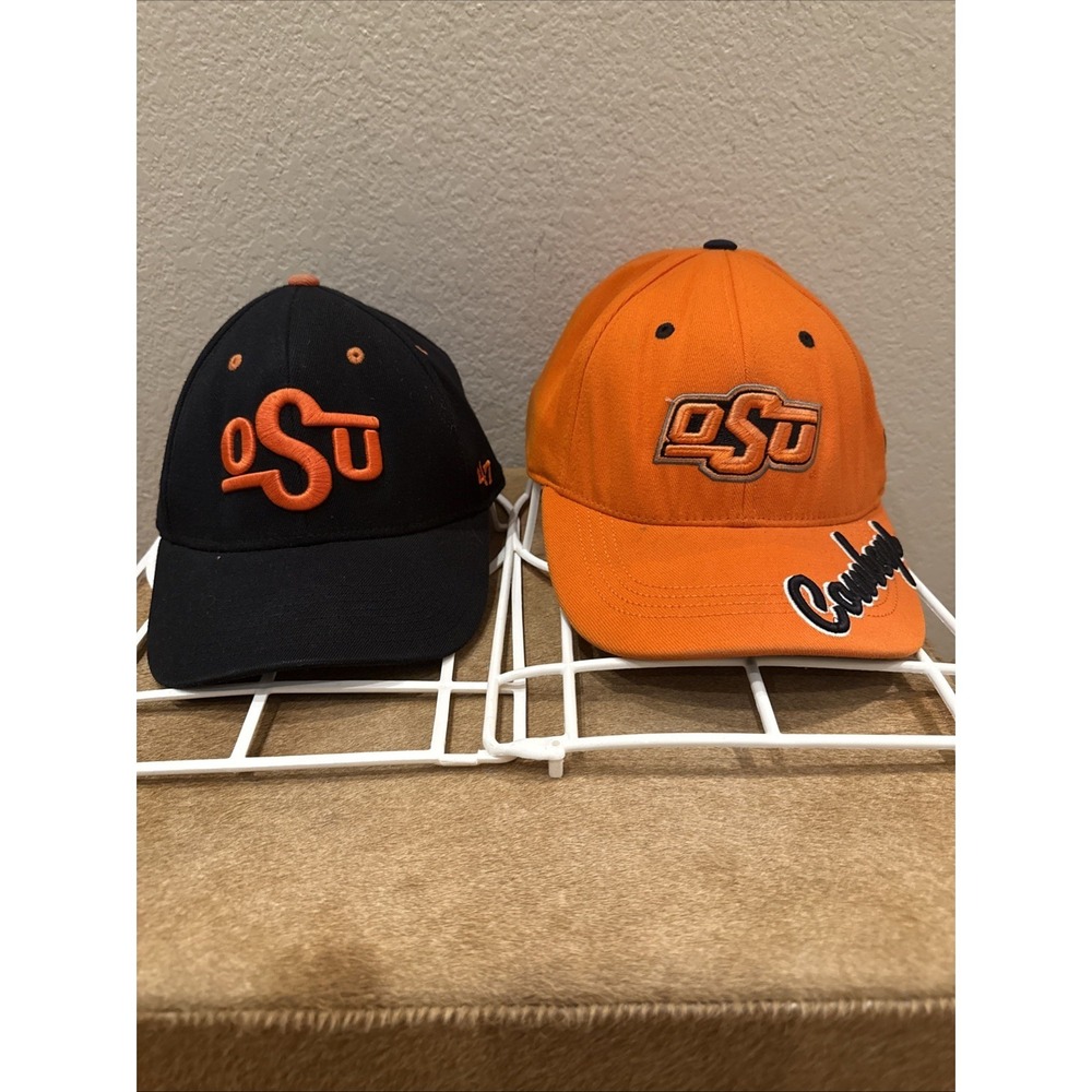 (2) OSU Oklahoma State Cowboys Cap Hat Strap Back One Size Fitted -orange &black